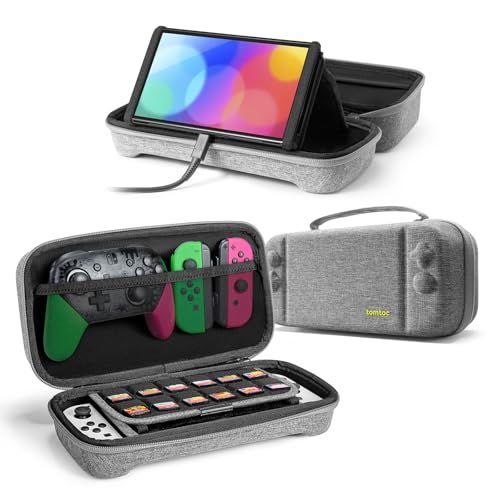 Nintendo Switch 有機ELモデル対応 tomtoc スイッチ 専用ケース プロコン収納 持ち運び キャリングケース ハードポーチ 大容量 プロコントローラー ゲームカード収納 アクセサリーポーチ グレー★ b99ed5c3