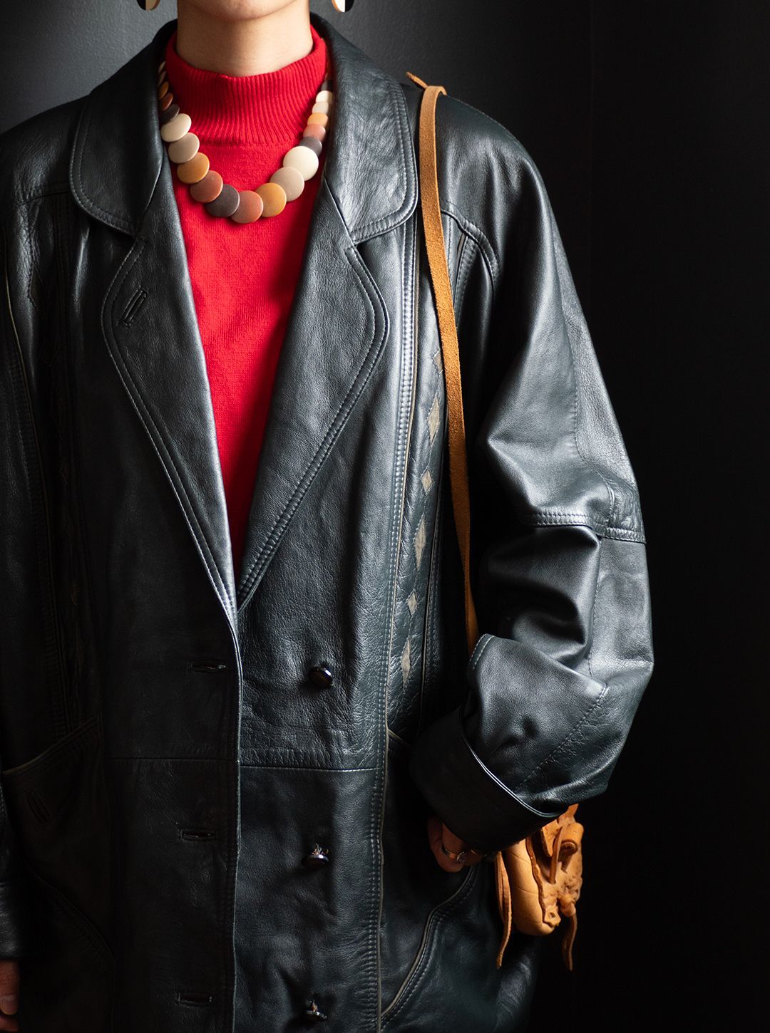 unknown 1980s Leather diamond pattern jacket