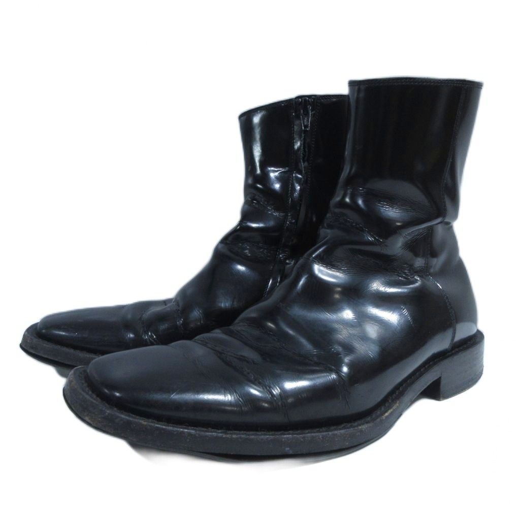 バレンシアガ BALENCIAGA リムブーティ パテント レザーブーツ スクエアトゥ 39 黒 ブラック 592549 IBO96