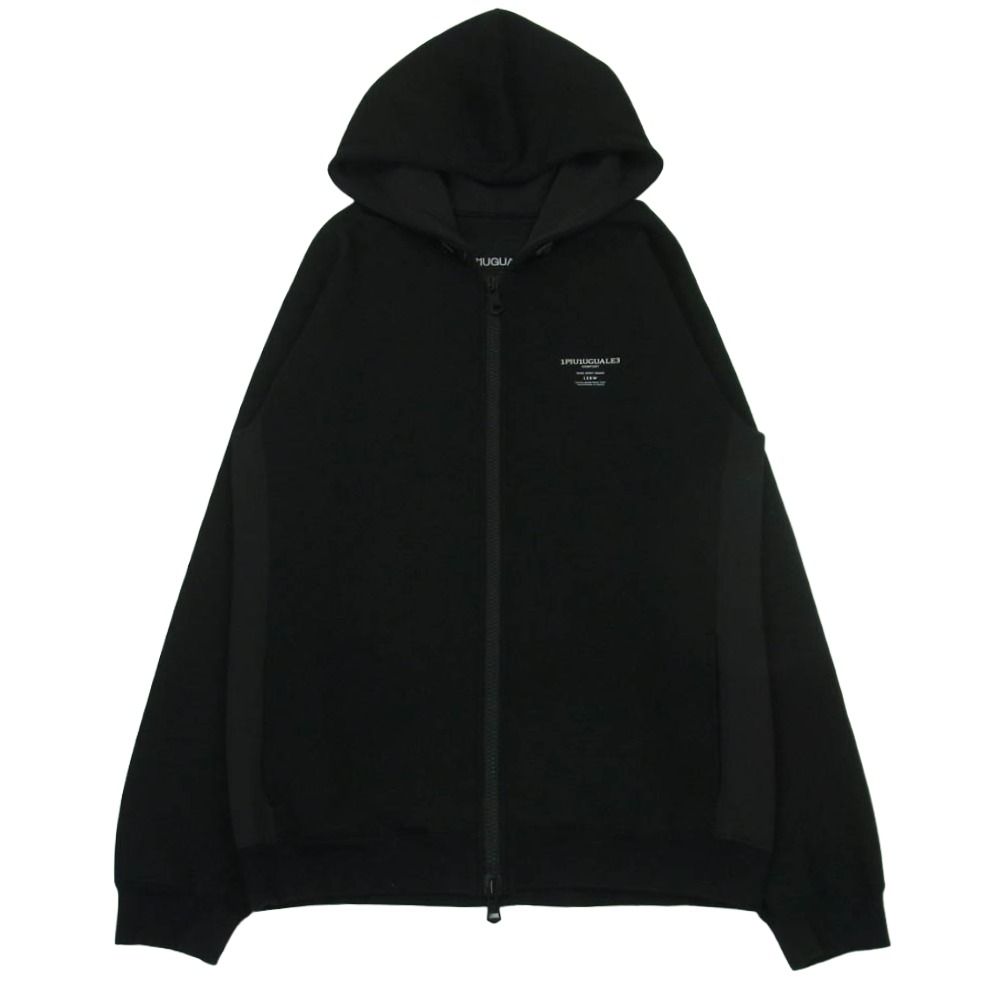 1piu1uguale3 ウノピュウノウグァーレトレ CM001 SPORT COMFORT ZIP UP PARKA 素材切替 ロゴプリント ジップアップ パーカー フーディ ブラック系 5【中古】