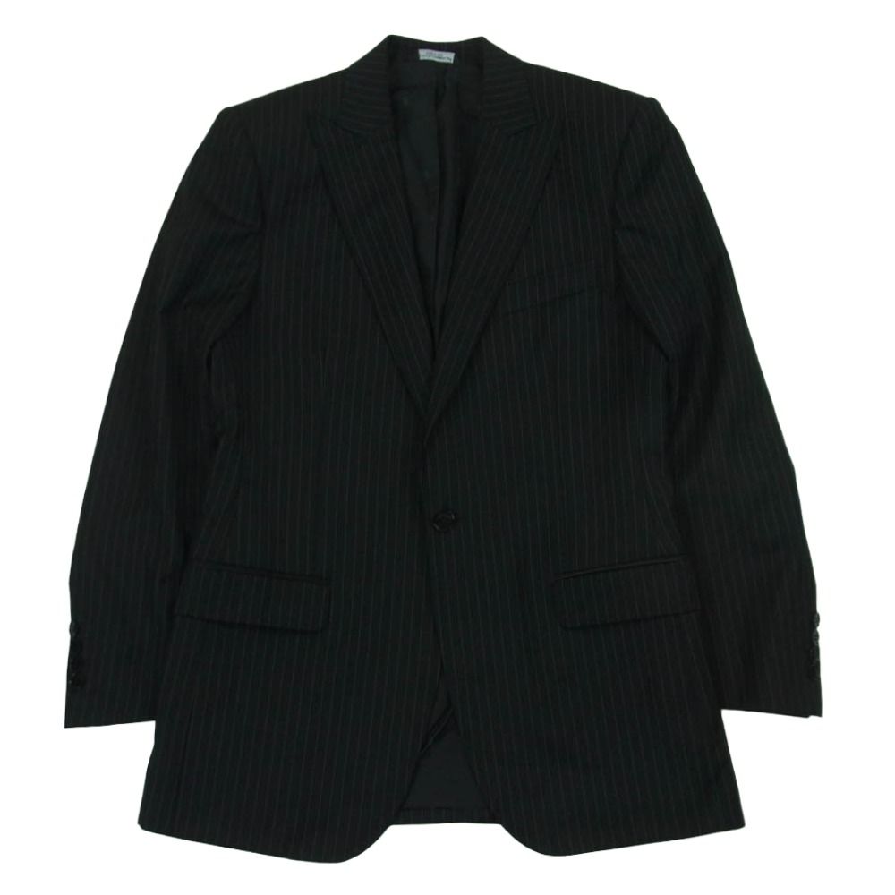 DOLCE&GABBANA ドルチェアンドガッバーナ ピークドラペル ストライプ 1B シングル テーラード ジャケット ブラック系 46【中古】