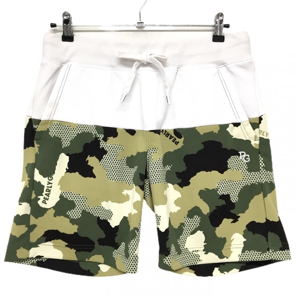 パーリーゲイツ ハーフパンツ 白×カーキ×ベージュ 迷彩 カモフラ ドット ウエストゴム＆調節紐 メンズ 5(L) ゴルフウェア PEARLY GATES