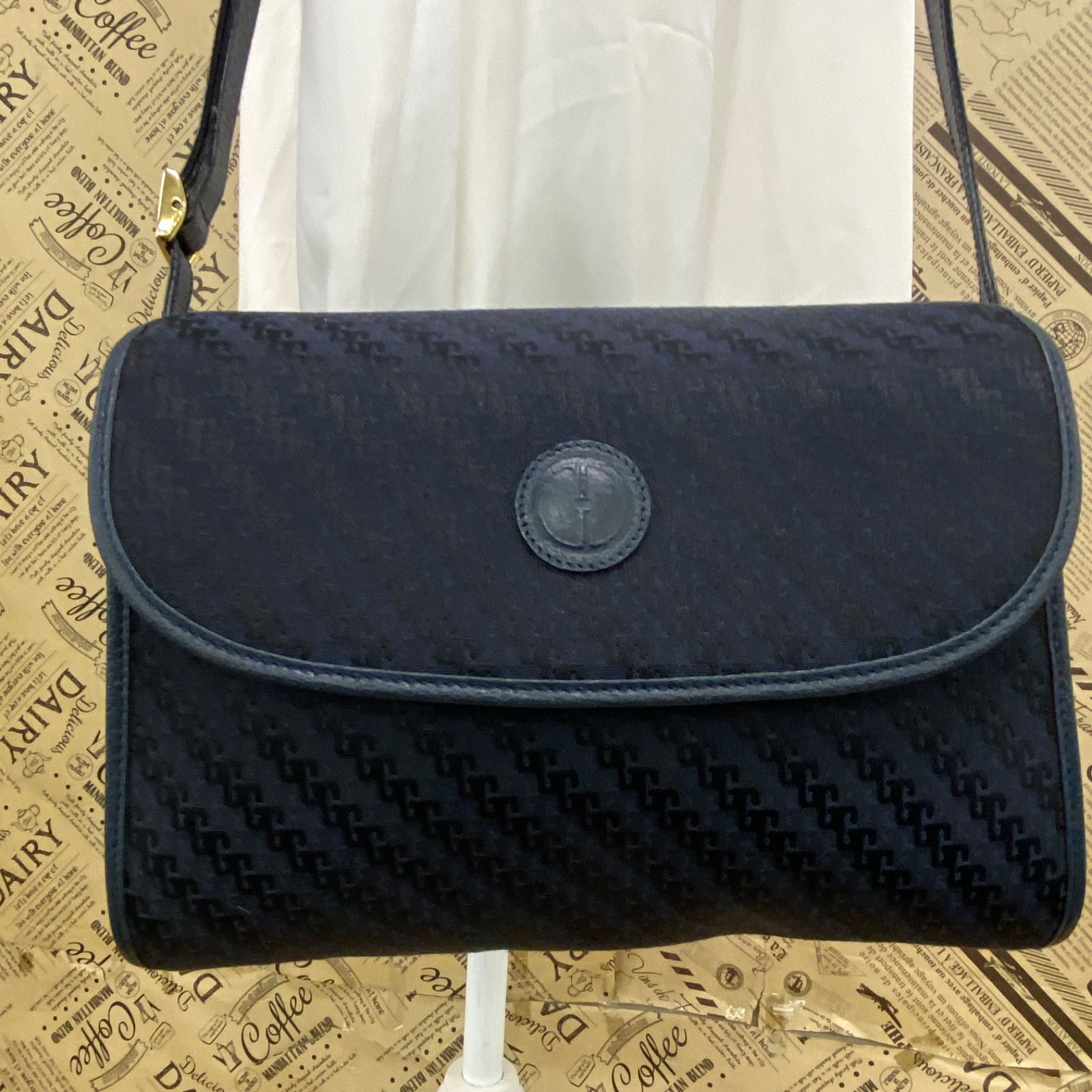 グッチ ショルダーバッグ 紺 キャンバス 旅行 ポシェット GD395