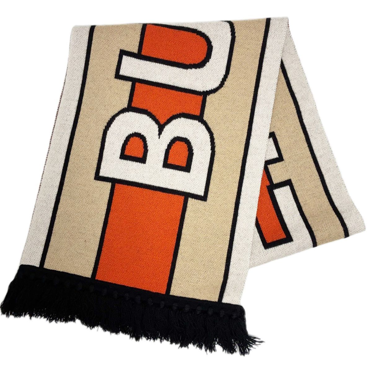 【中古】 バーバリー カシミヤ マフラー ビッグロゴ 809124 69B 白 クリーム オレンジ 黒