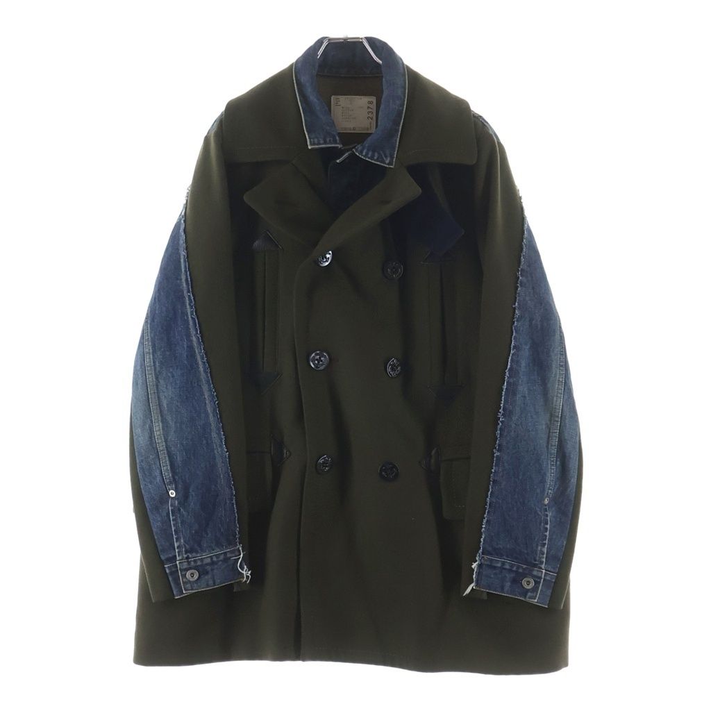 Sacai (サカイ) 20AW WOOL MELTON DENIM COAT ウールメルトン デニムドッキング加工 Pコート インディゴ/カーキ 20-02378M