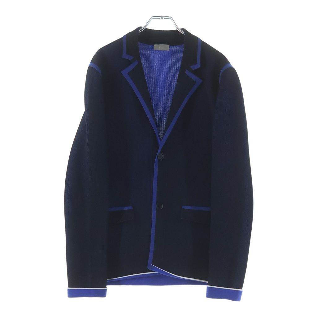 Dior HOMME (ディオールオム) ウール混 ニット 2B テーラードジャケット ブラック/ブルー 533M243ZT010