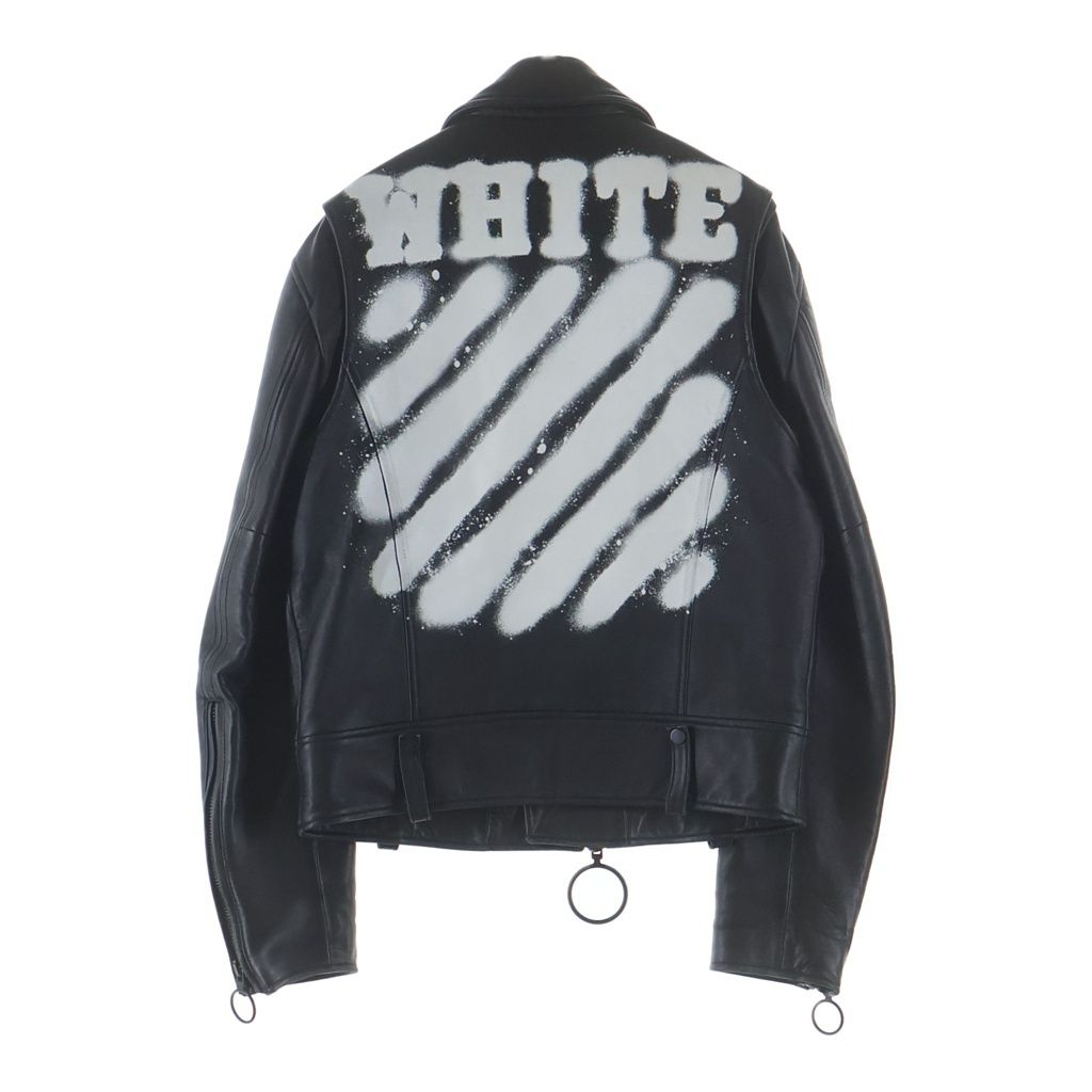 OFF-WHITE (オフホワイト) 17SS スプレーロゴ ダブルライダース レザージャケット ブラック