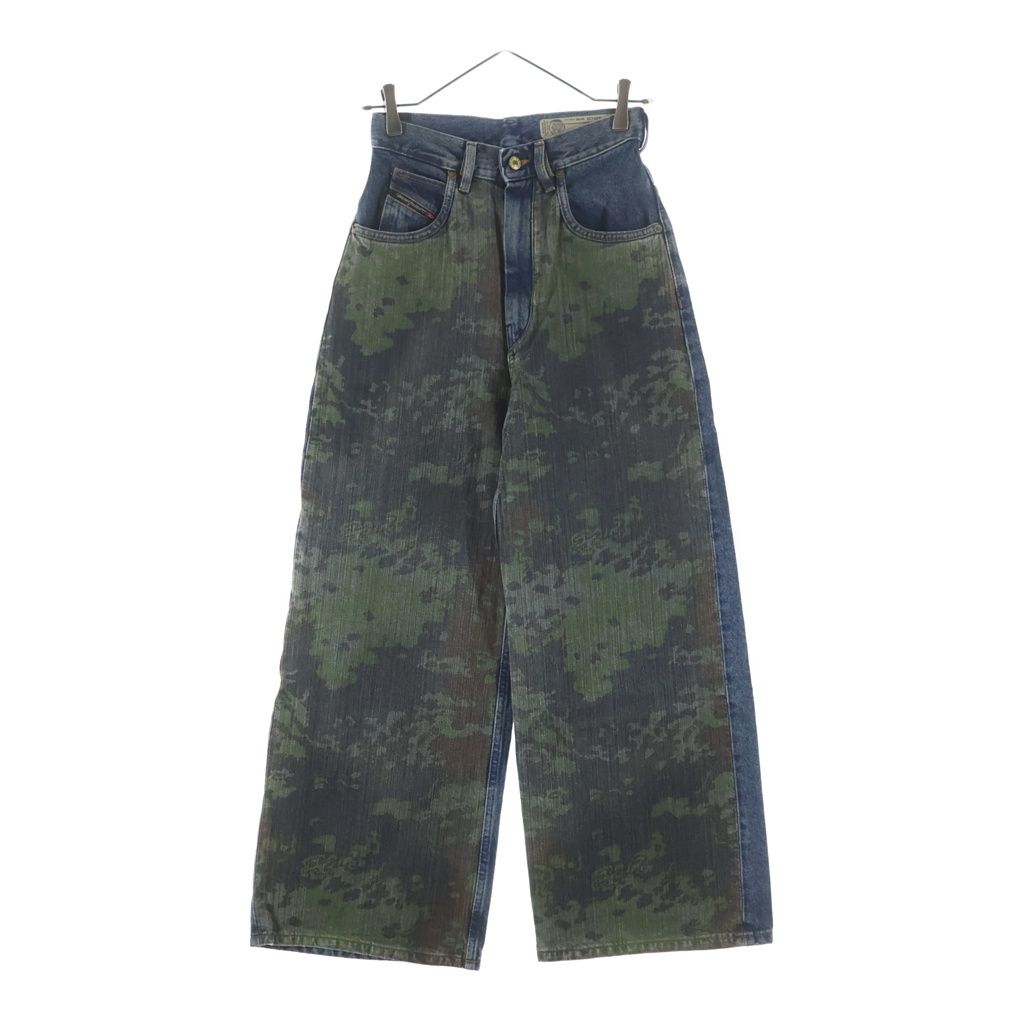 DIESEL (ディーゼル) D-LUITE-SP カモ柄切替デザイン 6ポケット ワイドデニムパンツ インディゴ レディース 00SYLX