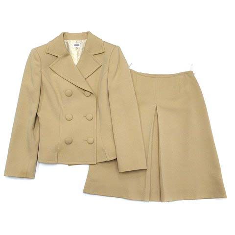 フォクシー ブティック FOXEY BOUTIQUE スーツ セットアップ ウール カルゼ ダブル ジャケット スカート 40 イエローベージュ