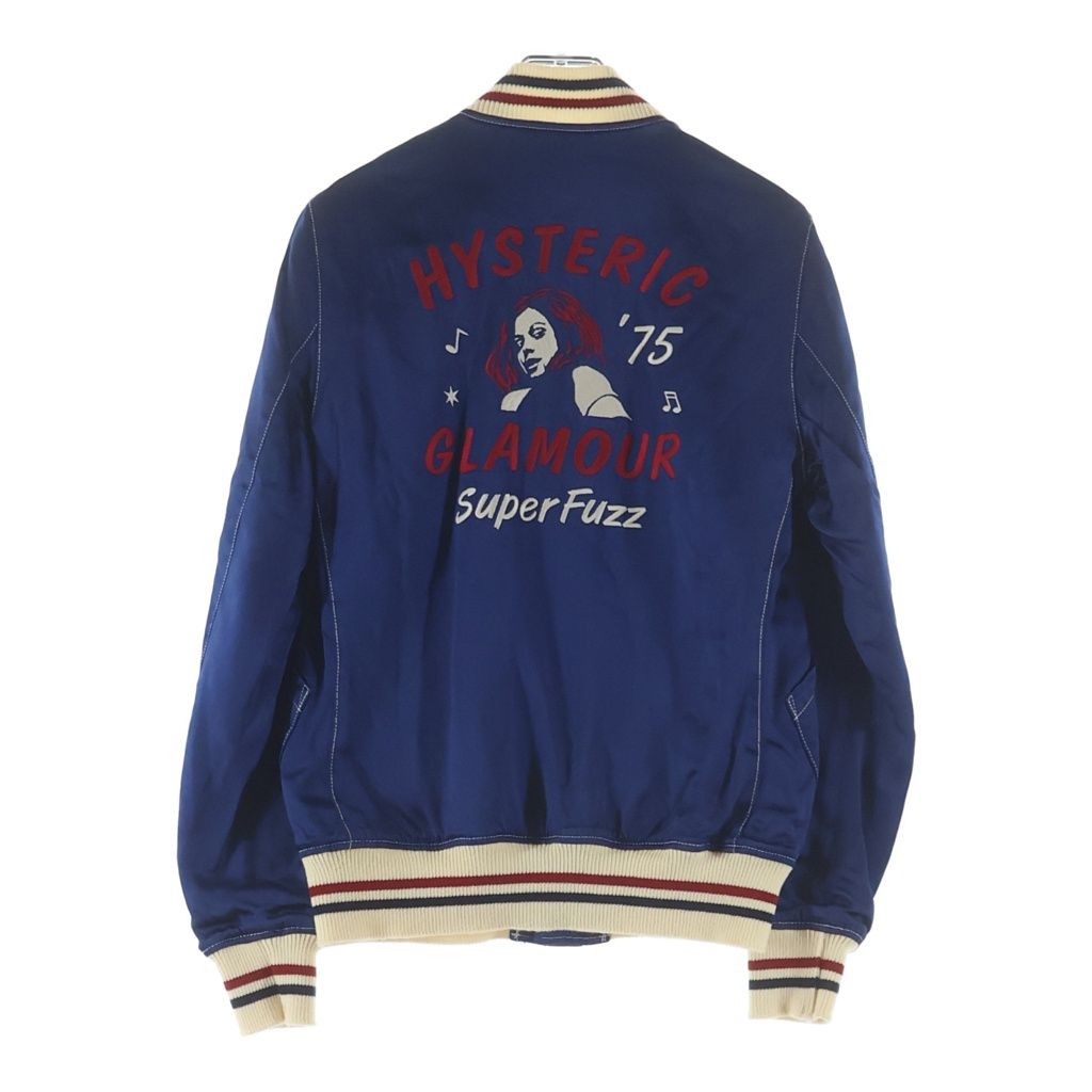 HYSTERIC GLAMOUR (ヒステリックグラマー) バックロゴ刺繍 スカジャン レーヨンブルゾン ブルー 0153AB14