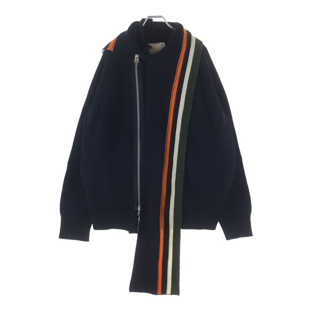 Sacai (サカイ) 19AW ラップカラー ジップアップ ウールニットセーター ネイビー 19-02124M