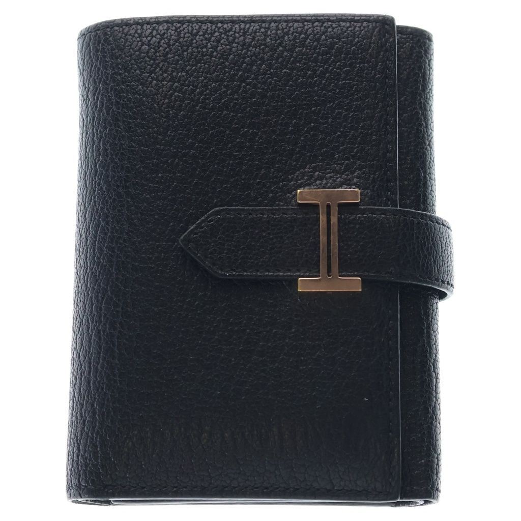 HERMES (エルメス) ベアンコンパクト レザー シルバー金具 U刻印 三つ折り財布 ウォレット ブラック