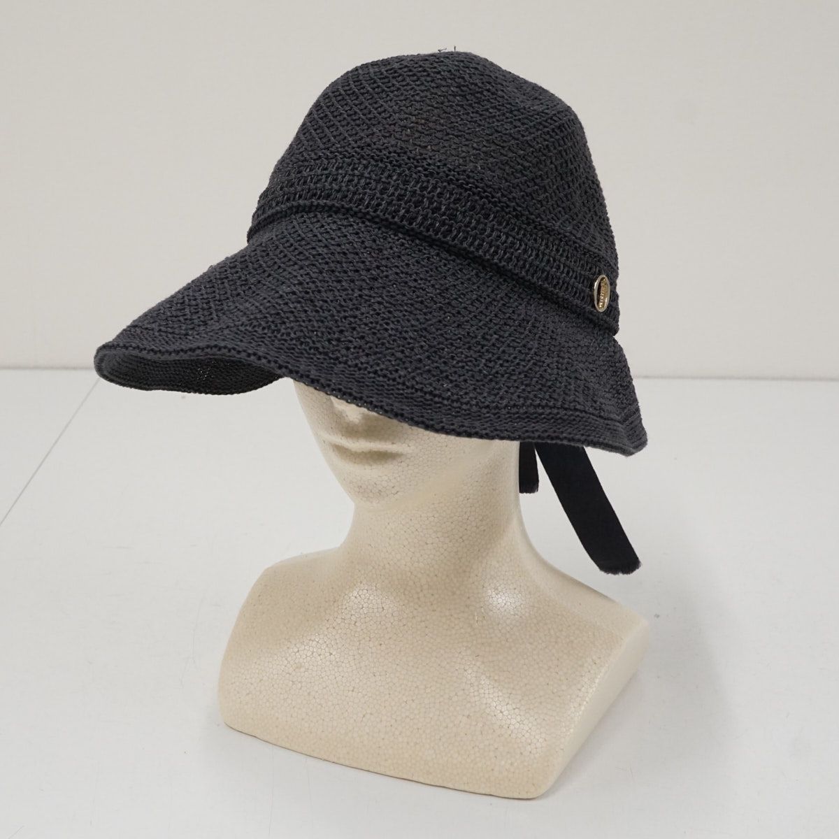 Chapeau d' O シャポードオー サーモワイドバイザーキャップ USED美品 チャコール 57.5cm 天然素材風 レディース X9795