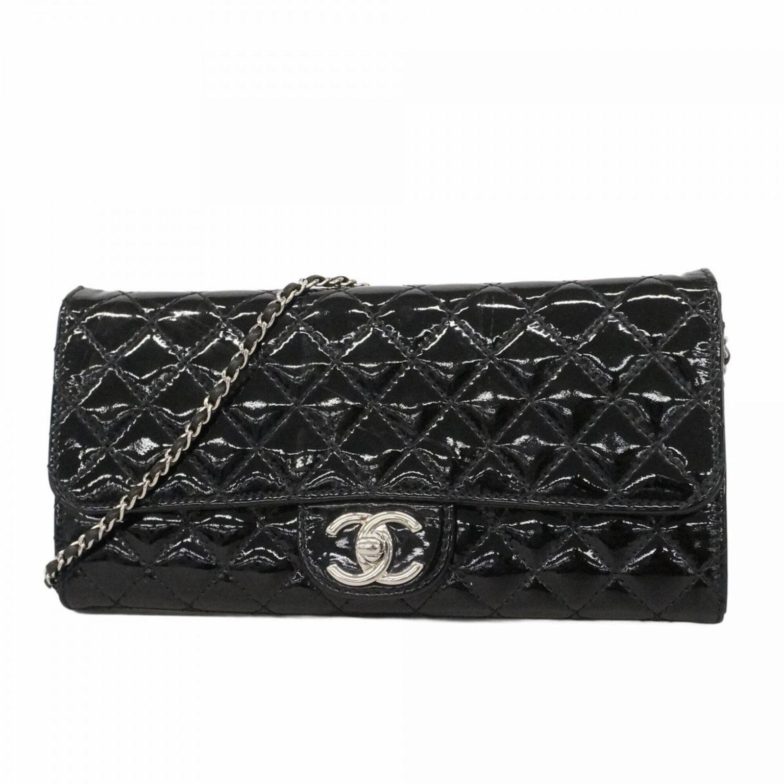 シャネル(Chanel) シャネル 財布・ショルダーウォレット マトラッセ チェーンショルダー パテントレザー ブラック レディース