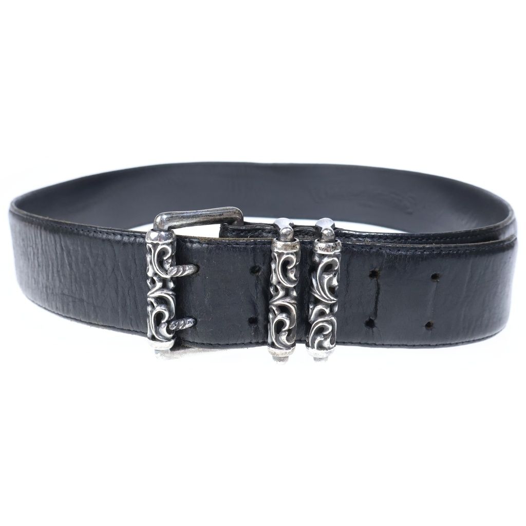 CHROME HEARTS (クロムハーツ) ROLLER2 ダブルピンスクロール レザーベルト ブラック