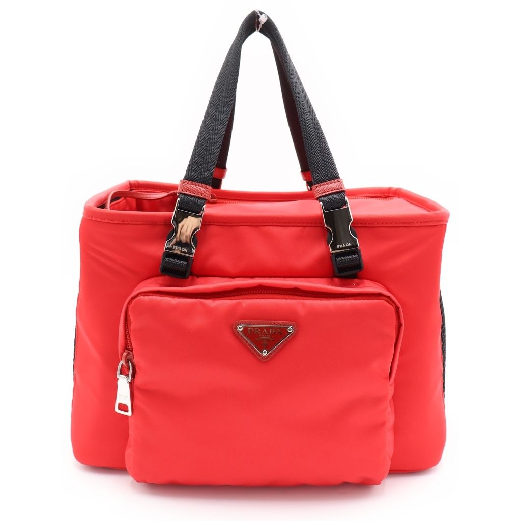 PRADA (プラダ) PET BAG ペットバッグ ハンドバッグ レッド ナイロン テスート 2VC030 シルバー金具