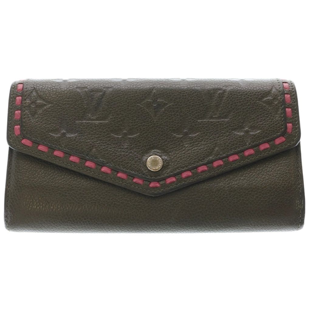 LOUIS VUITTON (ルイヴィトン) アンプラント ポルトフォイユ・サラ ロングウォレット カードケース 長財布 カーキ×ピンク レザー M64814 ゴールド金具