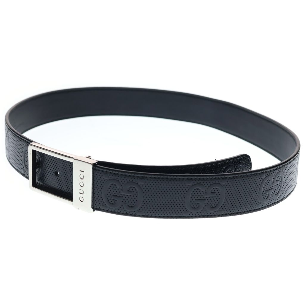 GUCCI (グッチ) Leather belt スクエア バックル 総柄 レザー ベルト ブラック 722370・1W30G