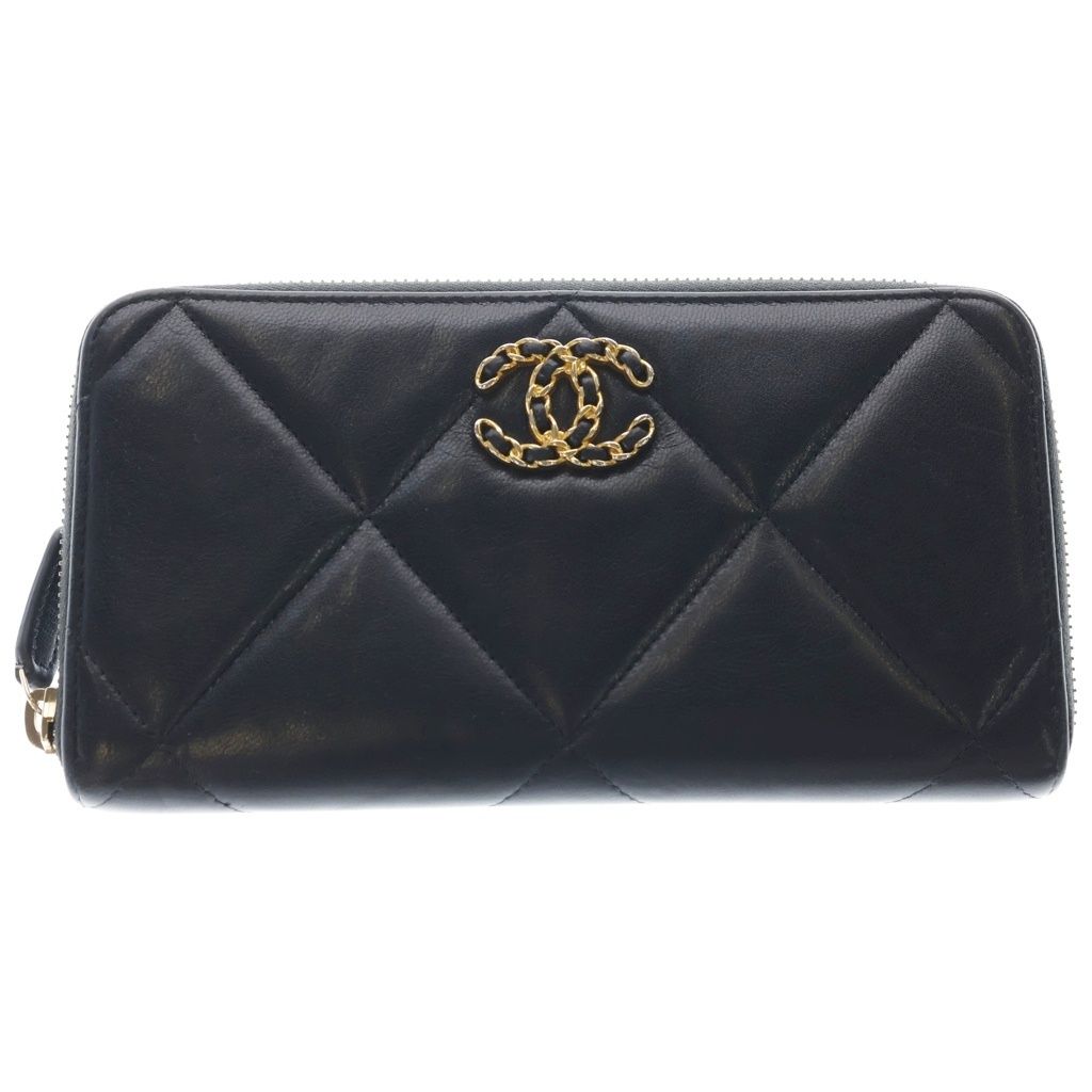 CHANEL (シャネル) ココマーク ラムスキン ラウンドファスナー ロングウォレット 長財布 レディース ブラック AP1063