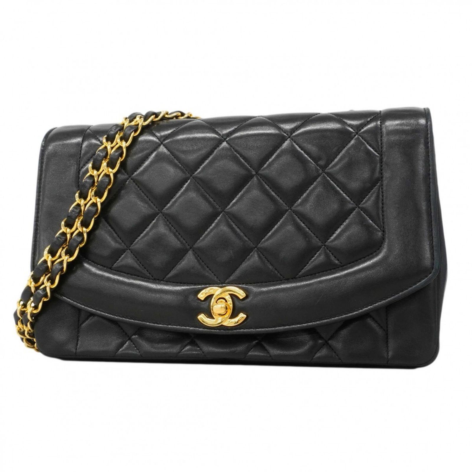 シャネル(Chanel) シャネル ショルダーバッグ ダイアナ チェーンショルダー ラムスキン ブラック レディース