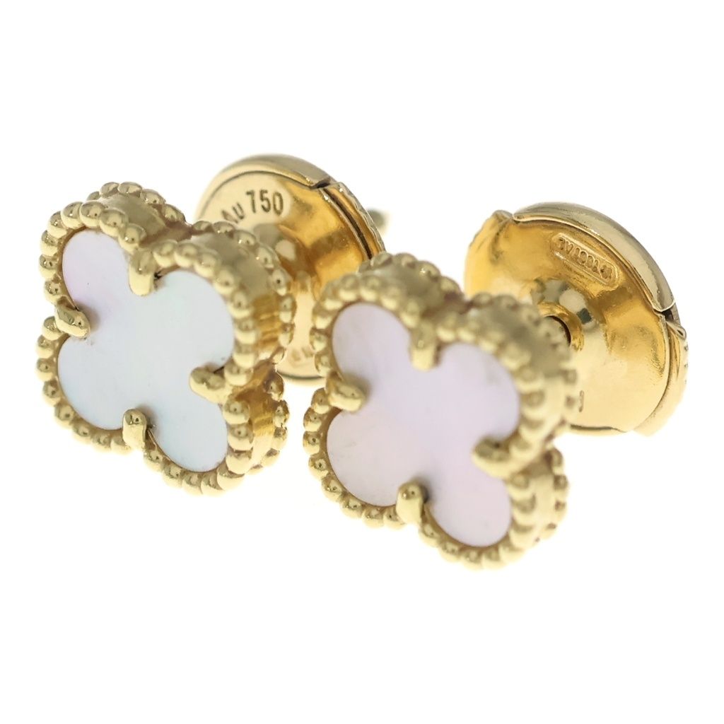 Van Cleef & Arpels (ヴァンクリーフアンドアーペル) スウィートアルハンブラ マザーオブパール ピアス ゴールド×ホワイト Au750YG 3g