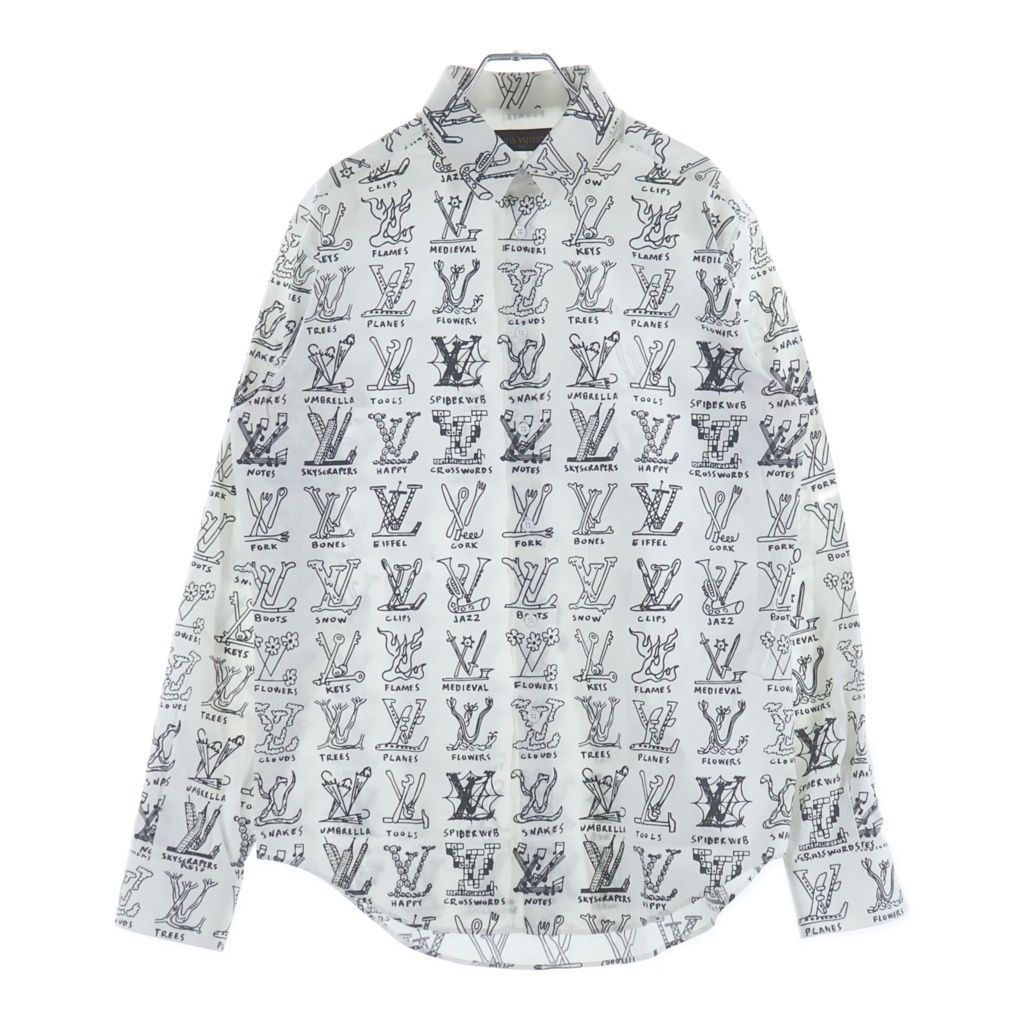 LOUIS VUITTON (ルイヴィトン) 21SS LVロゴプレイズ グラフィック コットン レギュラーカラー 長袖シャツ ホワイト RM211M ZIU HKS17AW