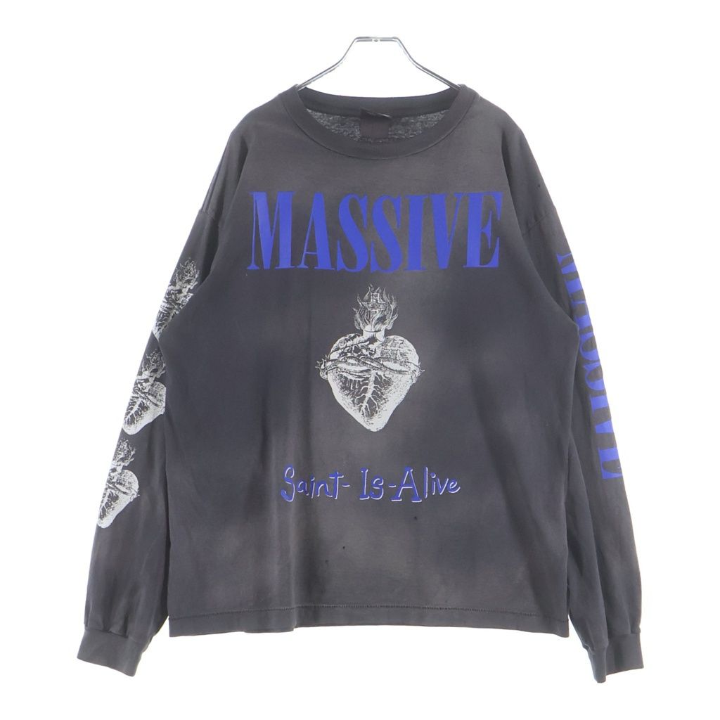 SAINT MICHAEL (セントマイケル) 23AW MASSIVE LS TEE ヴィンテージ加工 マッシブ 両面プリント クルーネック 長袖Tシャツ グレー SM-A23-0000-011