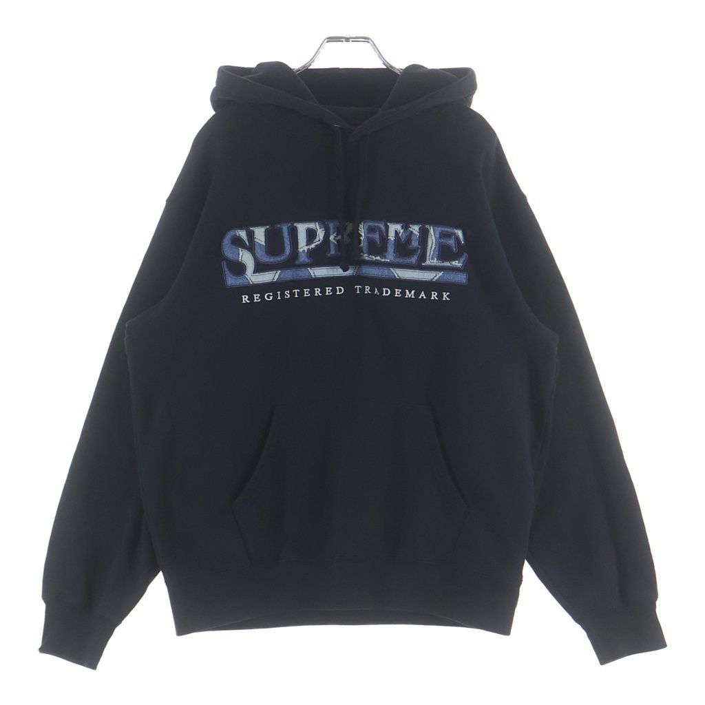 SUPREME (シュプリーム) 21SS Denim Logo Hooded Sweatshirt デニム ロゴ フーデッド スウェットシャツ プルオーバーパーカー ブラック