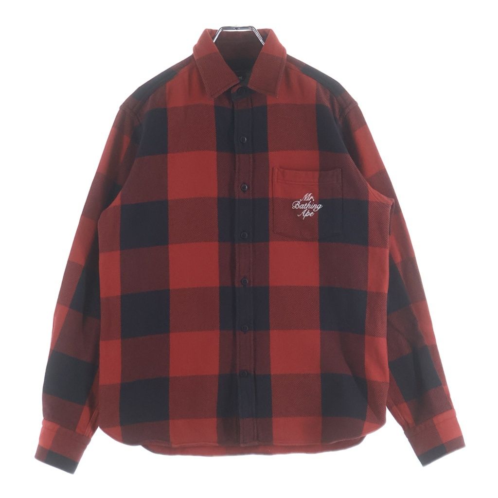A BATHING APE (アベイシングエイプ) Flannel Check Shirt フランネルチェック 長袖シャツ レッドブラック 007SHF801001X