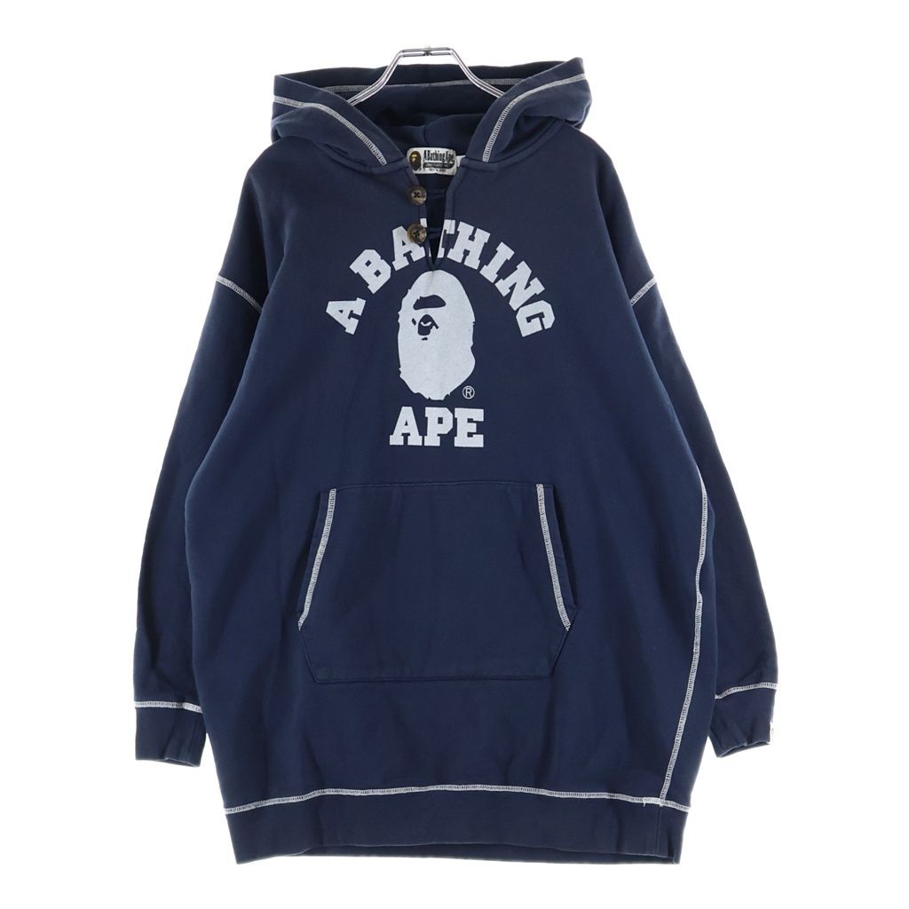 A BATHING APE (アベイシングエイプ) Hoodie Vネック プルオーバースウェットパーカー フーディー ネイビー 0010PG302504X