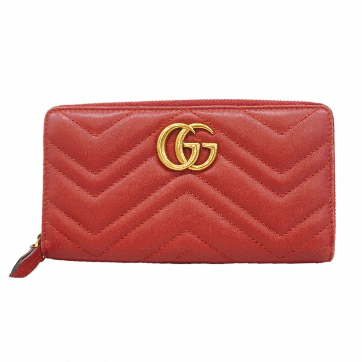【6eb0570-k】グッチ 長財布 GGマーモント 443123 レザー レッド ゴールド金具【中古】レディース