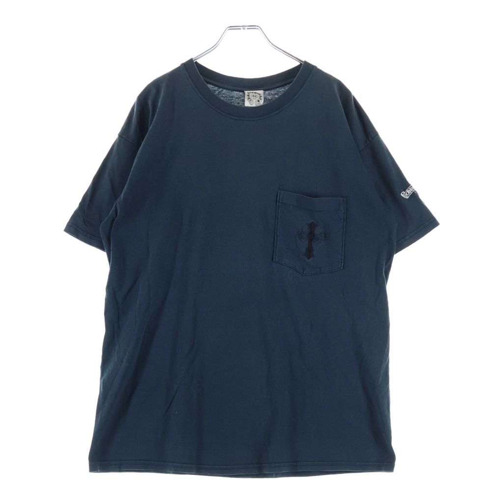 CHROME HEARTS (クロムハーツ) OLD ダブルCHクロス刺繍 半袖ポケットTシャツ カットソー ネイビー