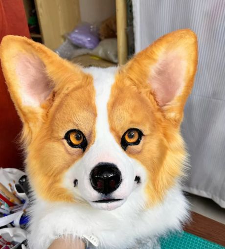コーギー 獣装ヘッド アニマルヘッド 犬ヘッド 立ち耳 半写実 コスプレ ハンドメイド