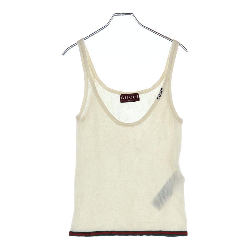 GUCCI (グッチ) 24SS ファイン リブ カシミア キャミソール タンクトップ アイボリーグリーン #M 782568