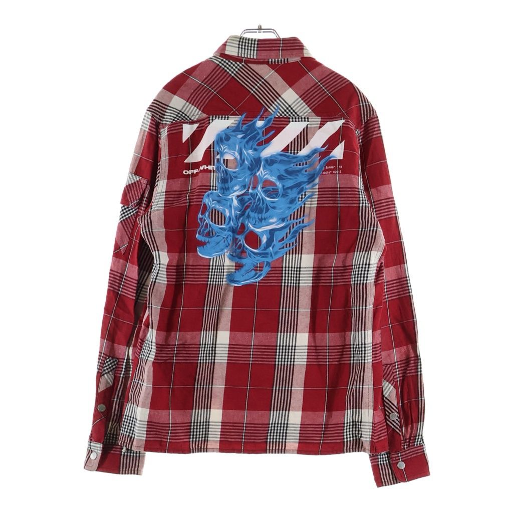 OFF-WHITE (オフホワイト) 19SS Diag Zip Check Shirt バックプリント チェック ジップアップ 長袖シャツ レッド OMGA077S19D21017
