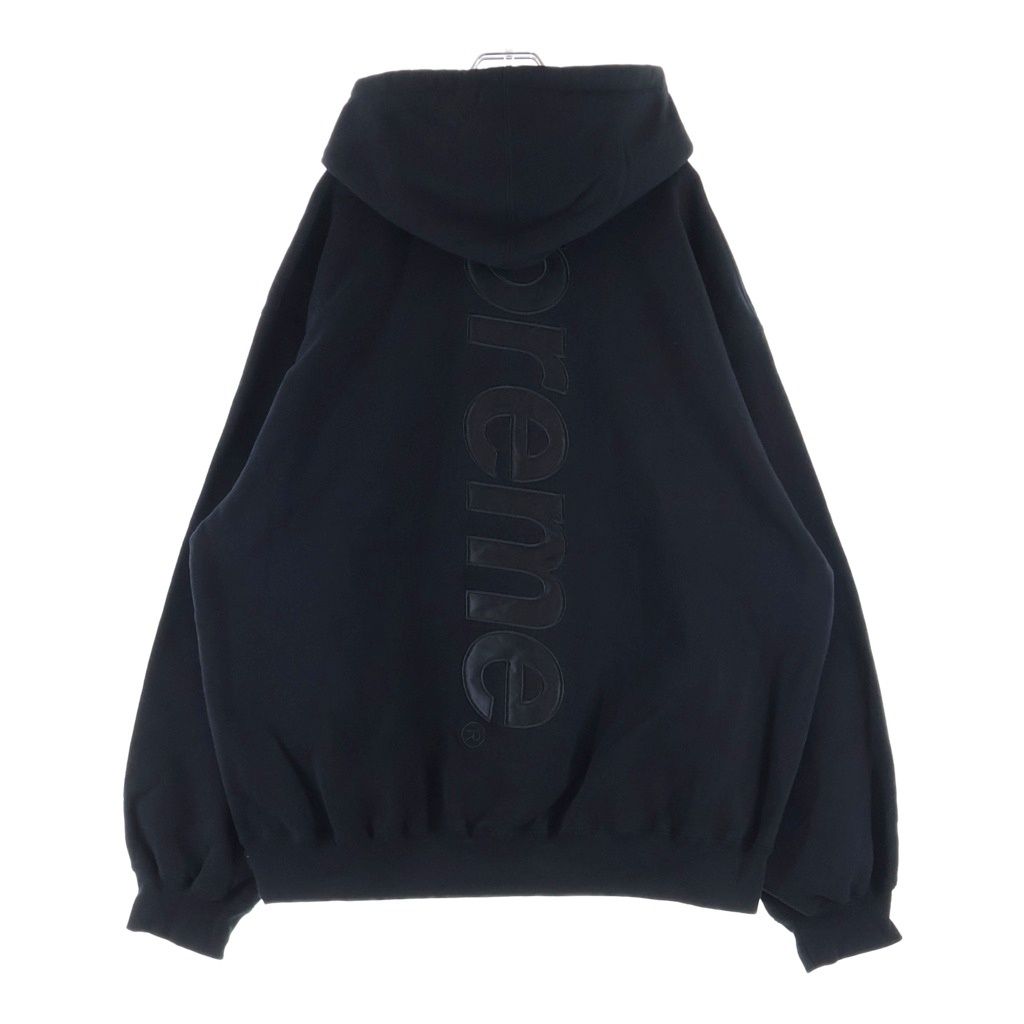 SUPREME (シュプリーム) 23AW Satin Applique Hooded Sweatshirt サテン アップリケ ロゴ スウェット プルオーバーパーカー ブラック