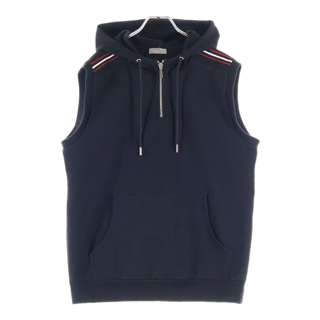 Dior HOMME (ディオールオム) 17AW ハーフジップフーデッドサイドラインノースリーブパーカー ブラック 763J206Y0438
