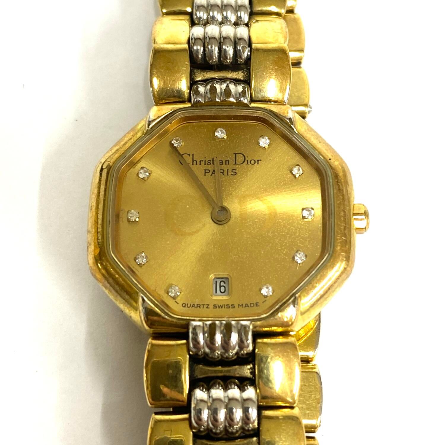 【★加古川物流】中古 ジャンク 不動品 Christian dior オクタゴン クオーツ ゴールド ref:48.133 ヴィンテージ 腕時計 [3091･970]：【131】