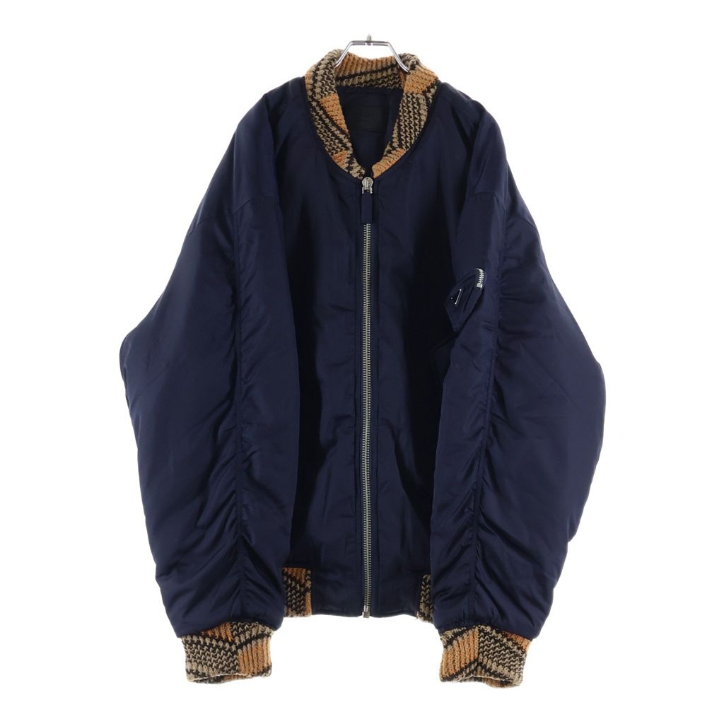 PRADA (プラダ) 21AW Re Nylon Knit Bomber Jacket リナイロン ニット ボンバージャケット ネイビー SGB895 S212 1WQ8