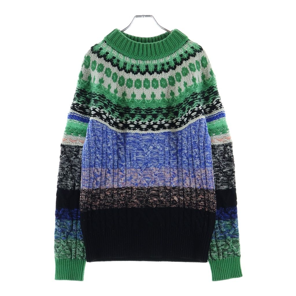 BURBERRY (バーバリー) マルチケーブル カシミヤ混 ウールニットセーター グリーンブルーブラック 4547509