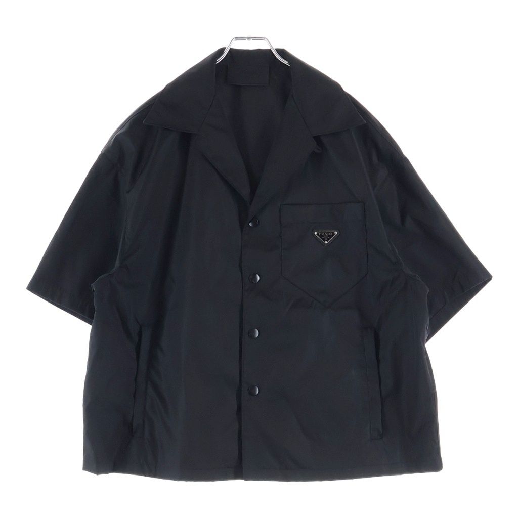 PRADA (プラダ) 21SS RE-NYLON リナイロン トライアングルロゴプレート ショートスリーブ オープンカラーシャツ ブラック SC449 S182 1WQ8