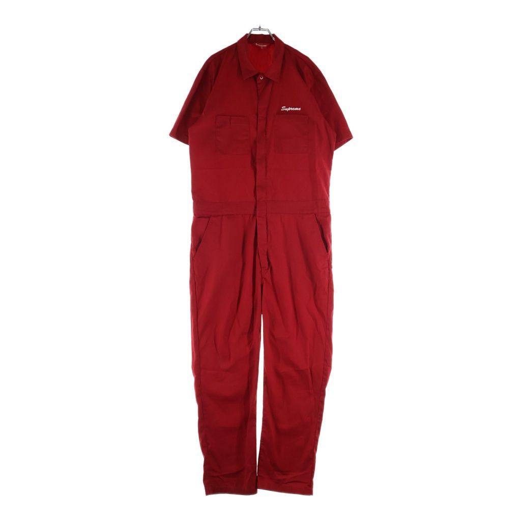 SUPREME (シュプリーム) 17SS SS Coveralls エンブロイダリーロゴデザイン 半袖カバーオール つなぎ レッド