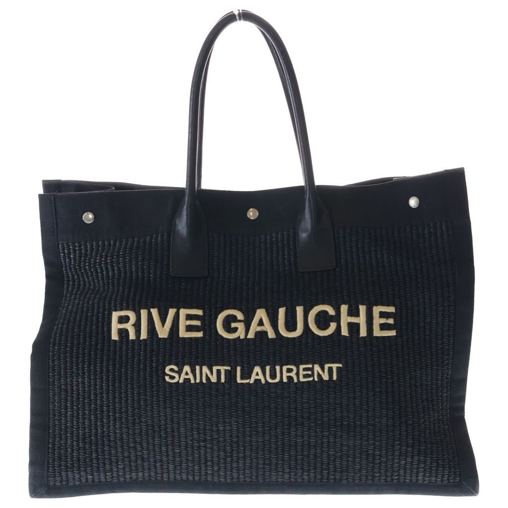 SAINT LAURENT PARIS (サンローランパリ) Raffia Maxi Rive Gauche Shopper Tote リヴ ゴーシュ キャンバス トート バッグ ブラック