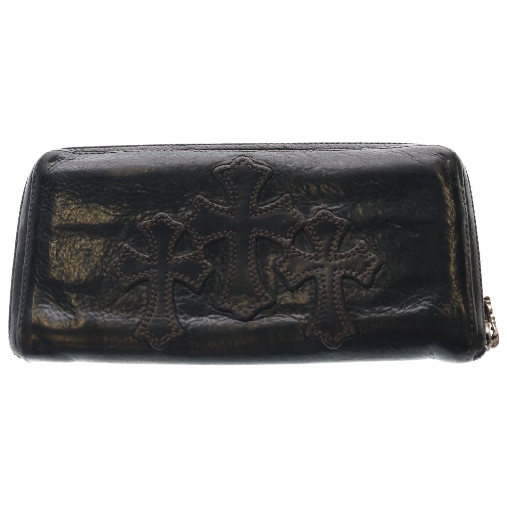 CHROME HEARTS (クロムハーツ) REC F ZIP 3セメタリー クロスパッチ ラウンドファスナーウォレット 長財布 ブラック BCA368