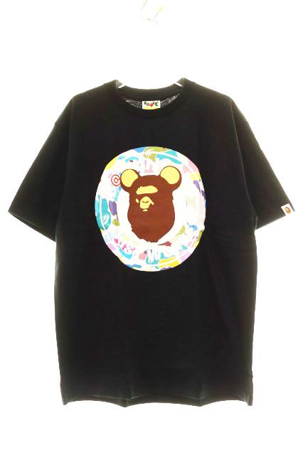 アベイシングエイプ A BATHING APE × MEDICOM TOY BE@BRICK CAMO TEE BLACK Lサイズ ベアブリック カモ柄 エイプ ヘッド プリント 半袖 Tシャツ ブラック 黒 【ブランド古着ベクトル】【中古】■260503
