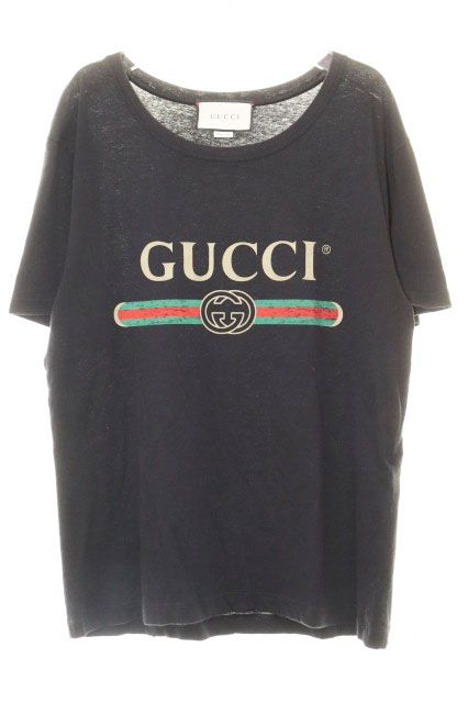 グッチ GUCCI ロゴ ウォッシュド プリント オーバーサイズ Tシャツ ブラック 黒 【ブランド古着ベクトル】【中古】260503
