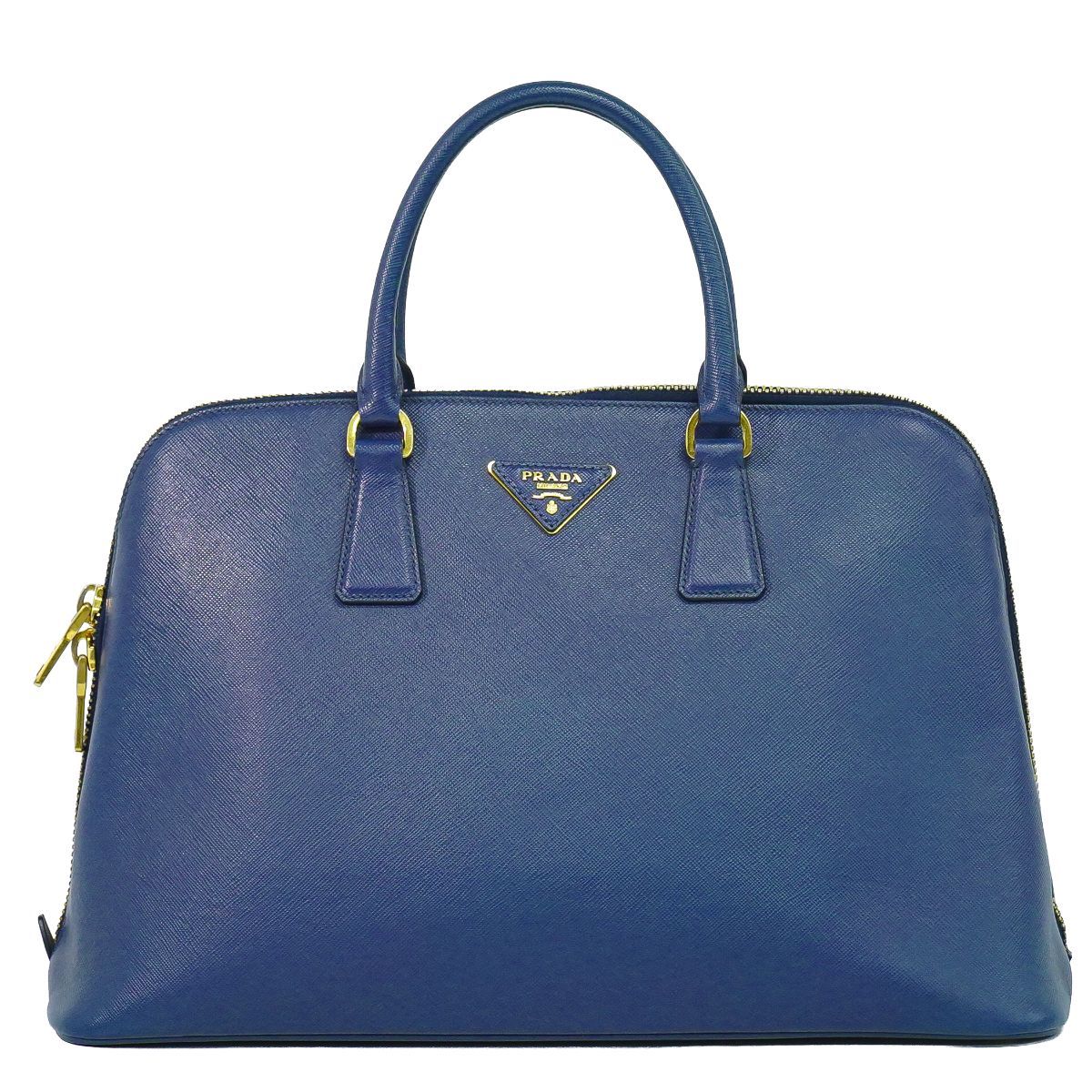 本物 プラダ PRADA レザー ハンドバッグ ブルー バッグ 中古・