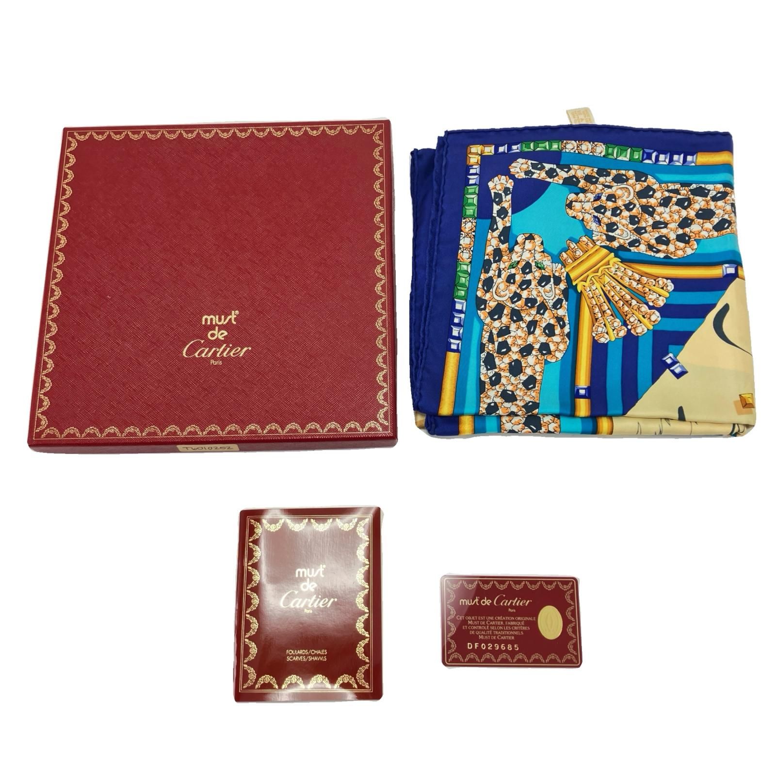 Cartier カルティエ シルク スカーフ 宝石 ベージュ×ブルー 7,366円
