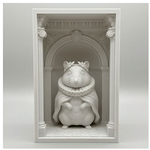 ウィンターホワイトハムスターのブックヌーク 3Dプリント 白PLA