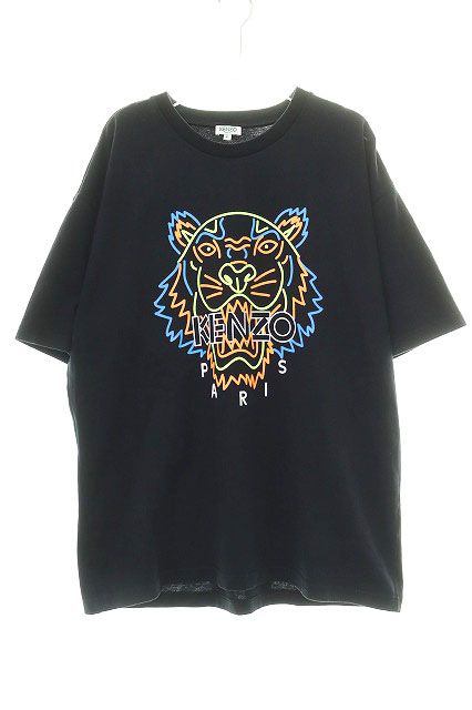 ケンゾー KENZO ネオン ロゴ トラ プリント 半袖 Tシャツ XLサイズ ブラック 黒 【ブランド古着ベクトル】【中古】260503